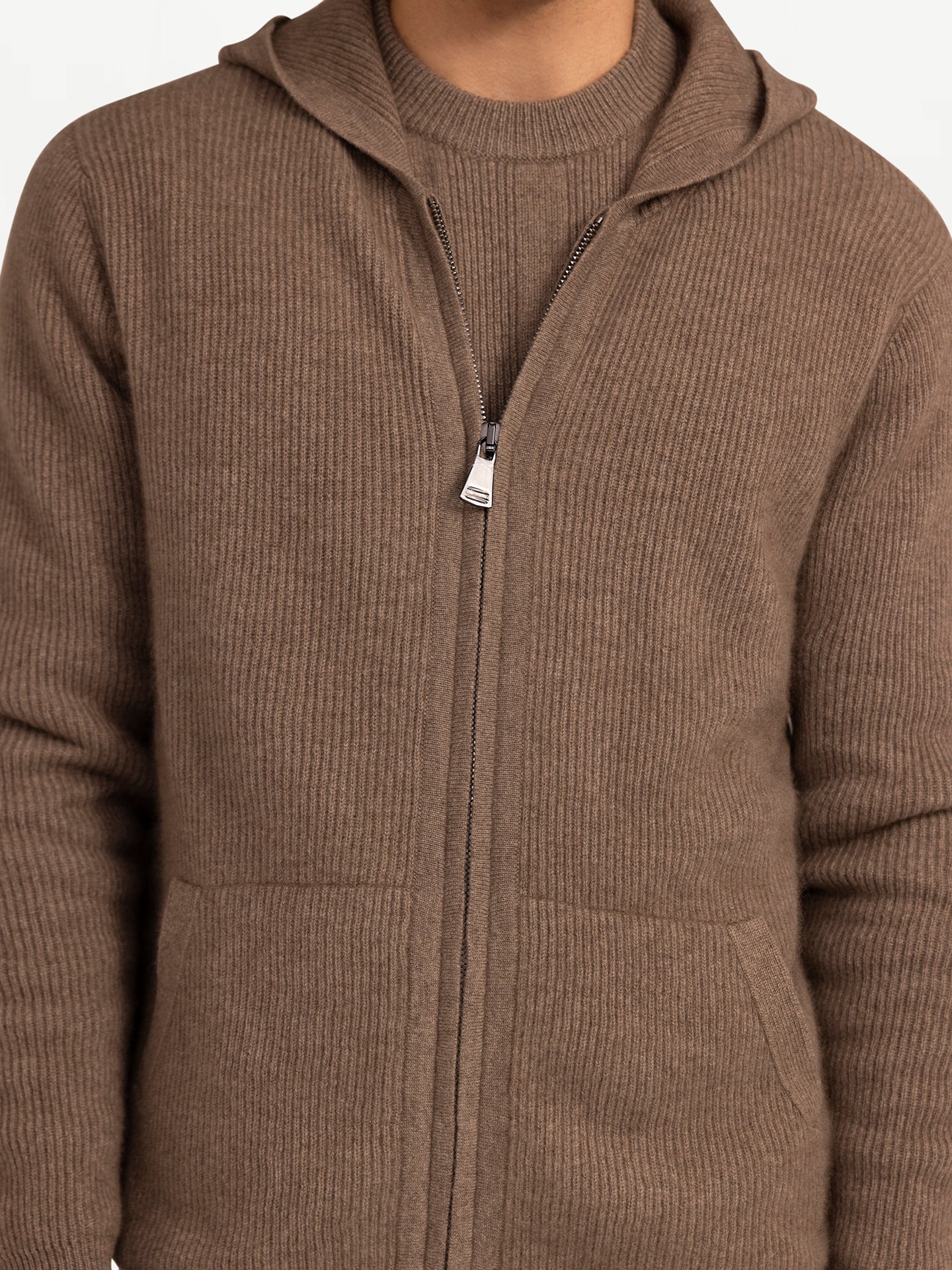 Men's Organic Cashmere Zip Hoodie with Pockets Taupe - Gobi Cashmere