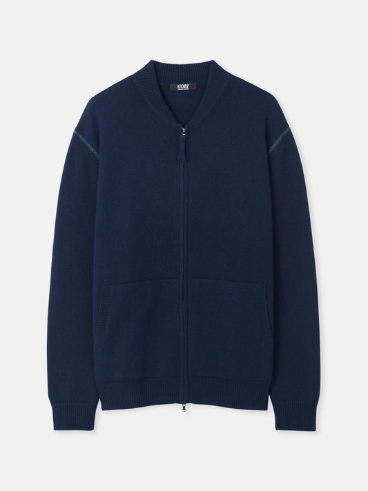 Men's Cashmere Jacket with Zip Closure Navy - Gobi Cashmere