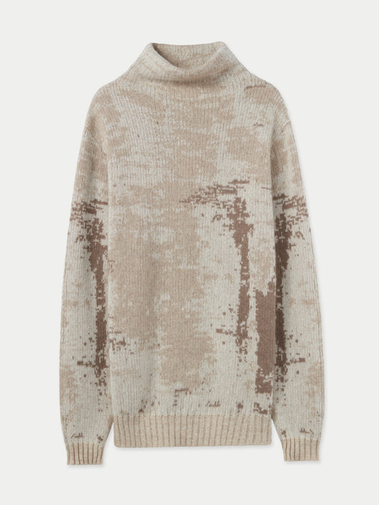 Men's Organic Colour Jacquard Turtleneck Sweater Off White - Gobi Cashmere