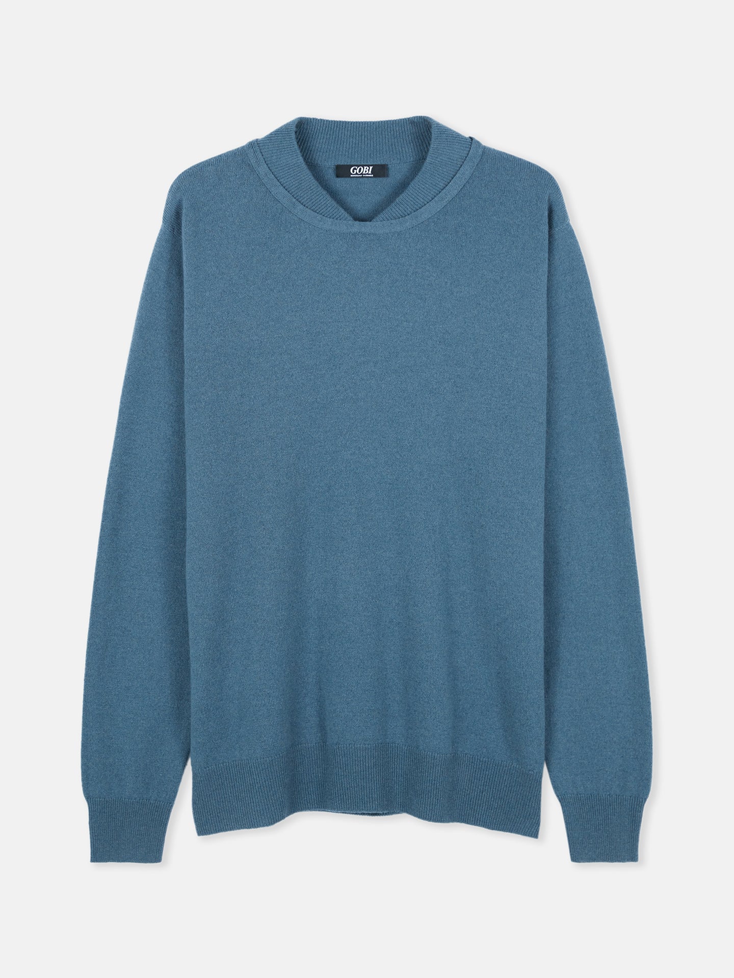 Men's Double-Neckline Cashmere Sweater China Blue - Gobi Cashmere