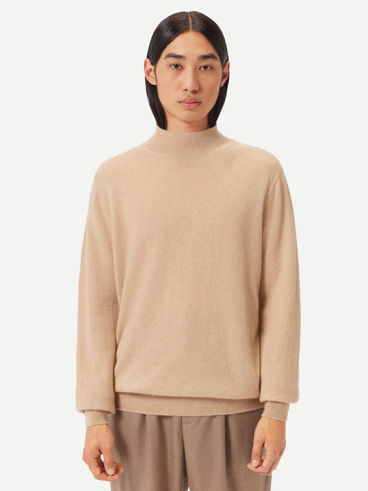 Men's Organic Colour Cashmere Mock Neck Sweater Beige - Gobi Cashmere