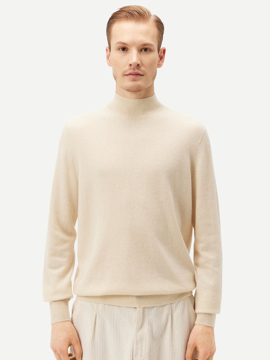 Men's Cashmere Mock Neck Sweater Off White - Gobi Cashmere