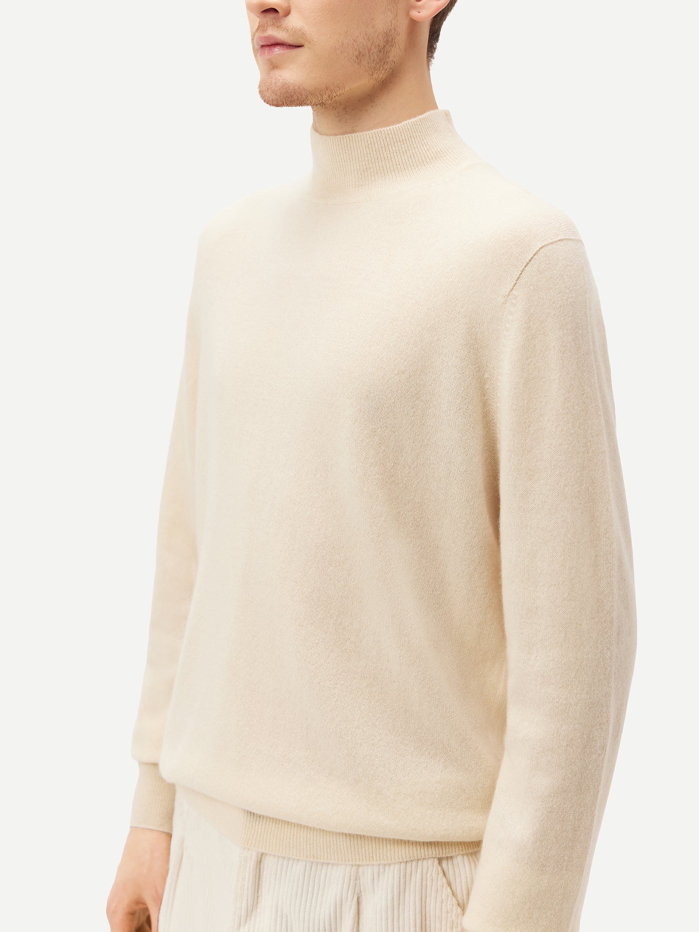 Men's Cashmere Mock Neck Sweater Off White - Gobi Cashmere