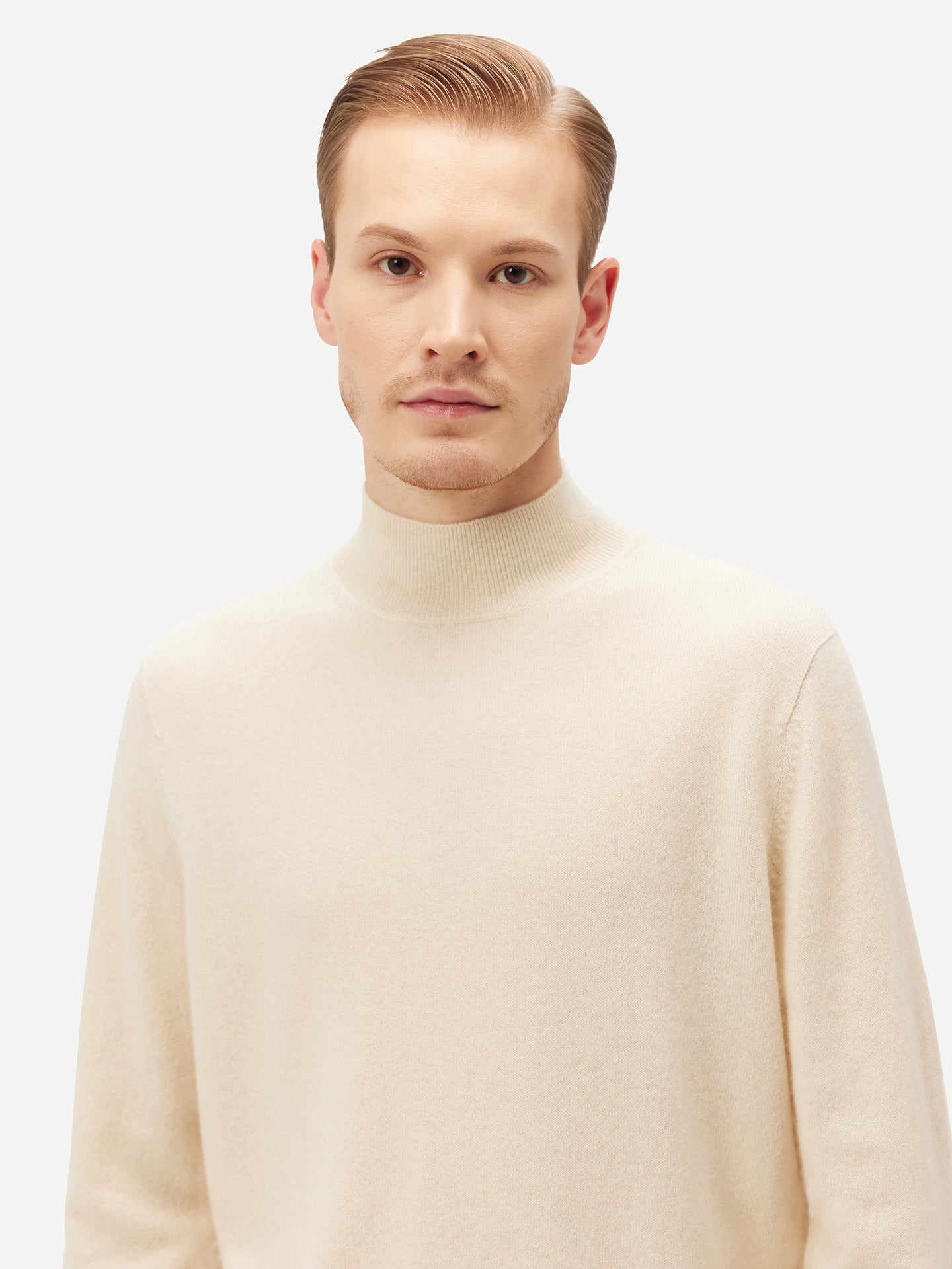 Men's Cashmere Mock Neck Sweater Off White - Gobi Cashmere