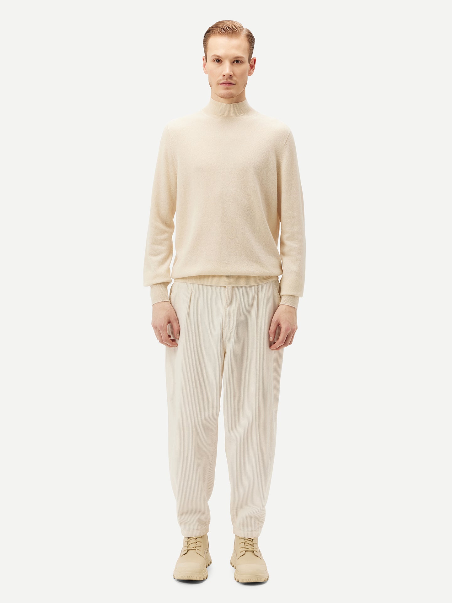 Men's Cashmere Mock Neck Sweater Off White - Gobi Cashmere