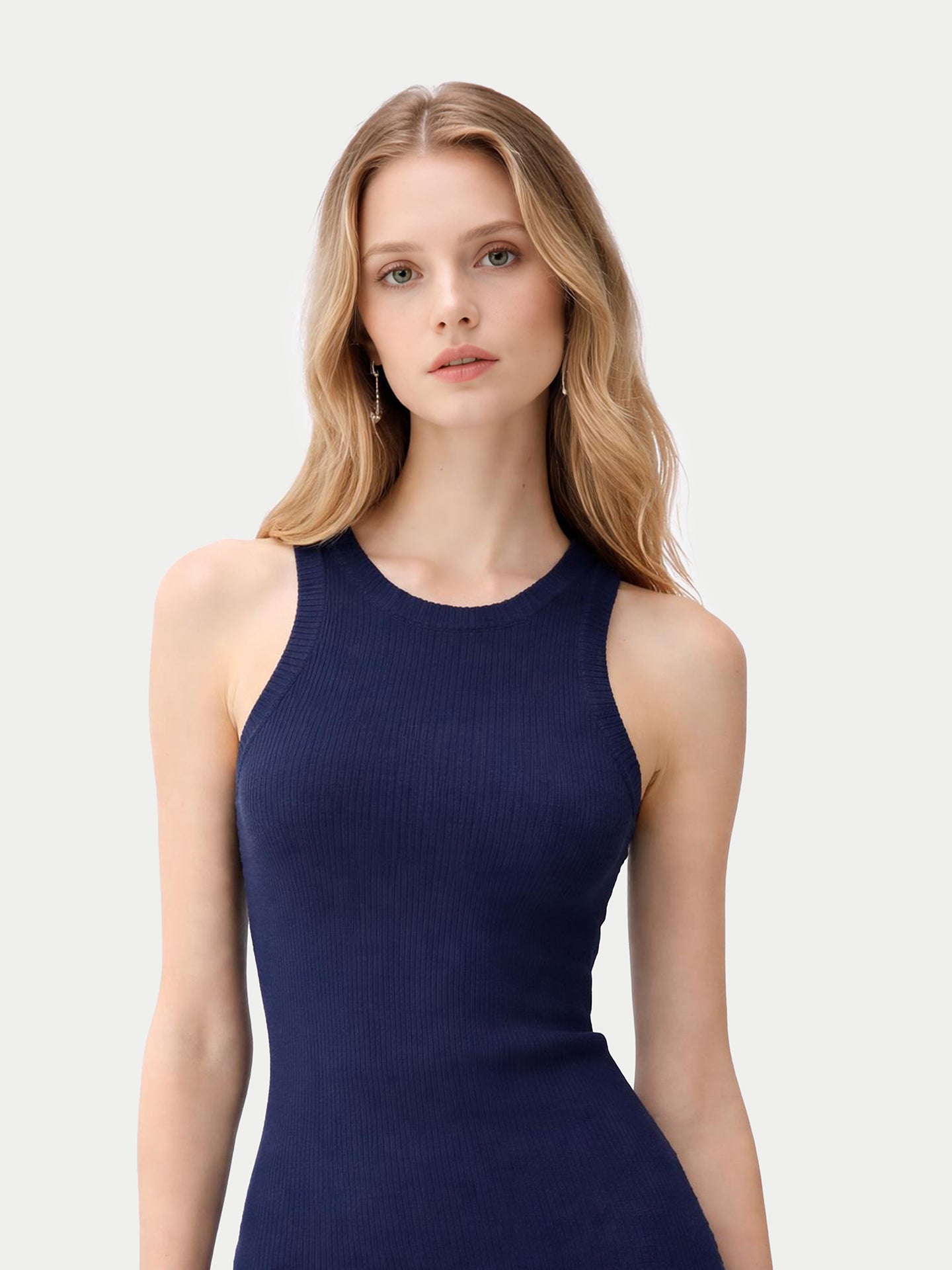 Ribbed Cotton Silk Cashmere Blend Tank Top