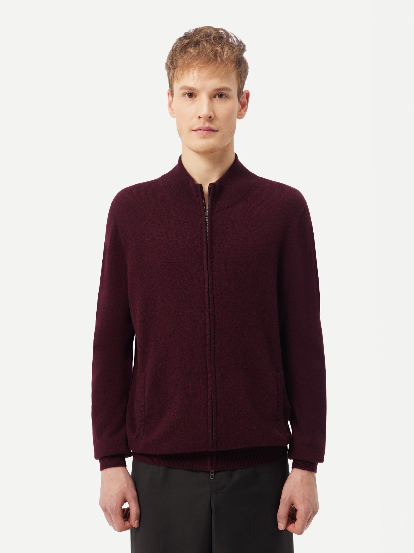 Men's Cashmere Full Zip Cardigan Zinfandel - Gobi Cashmere