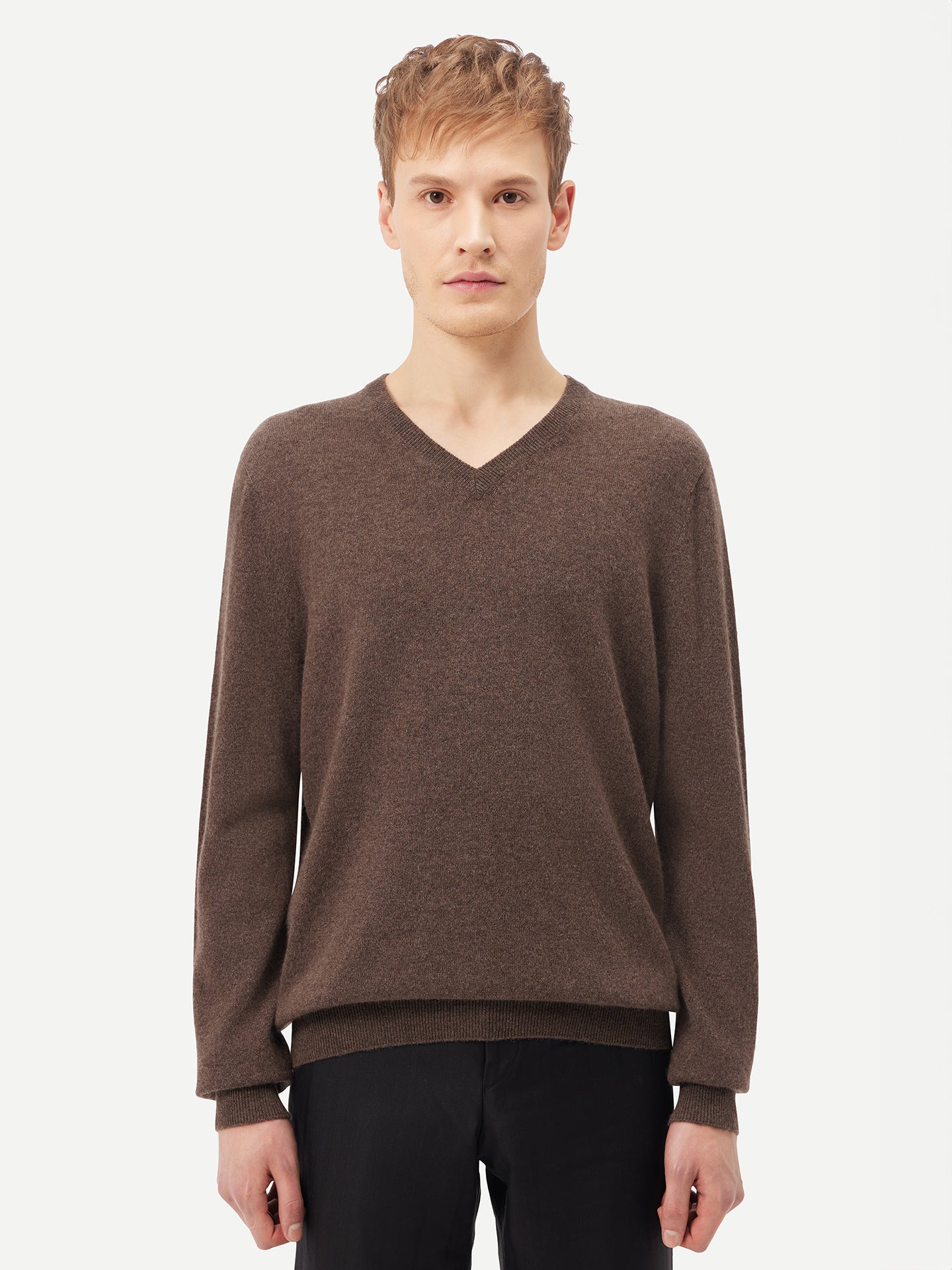 Men's Cashmere Basic V-Neck Sweater Cocoa - Gobi Cashmere