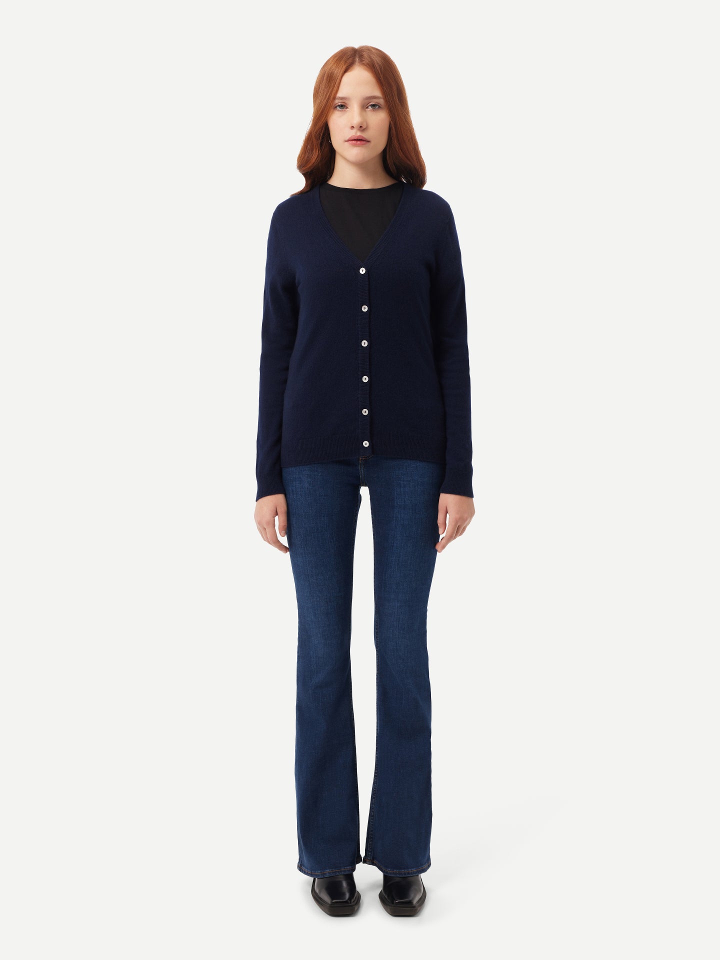 Women's Cashmere V-neck Cardigan Navy - Gobi Cashmere