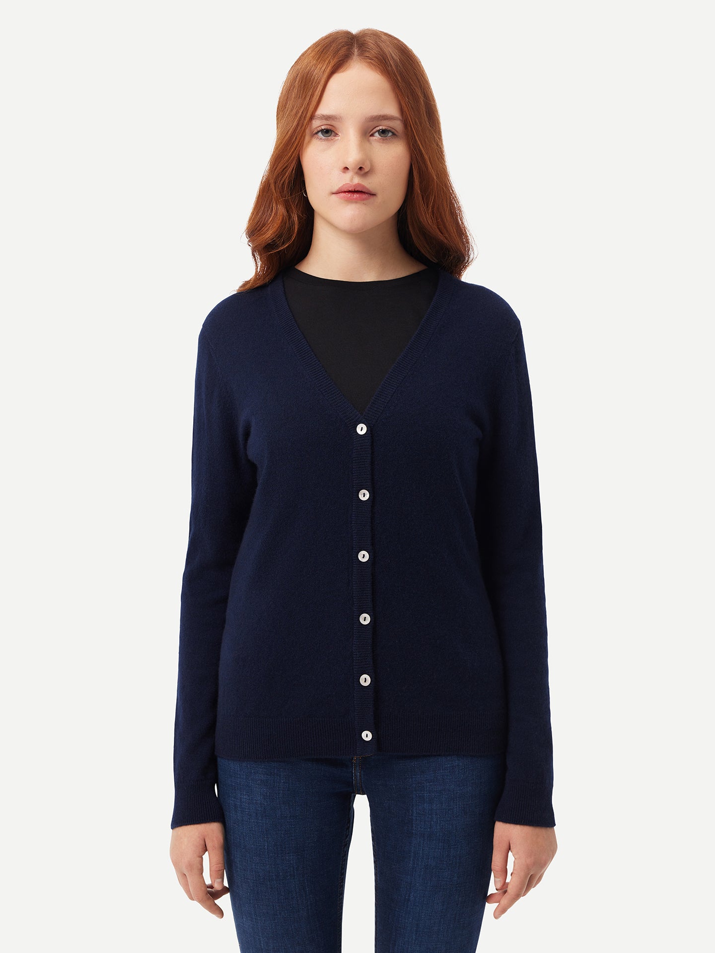 Women's Cashmere V-neck Cardigan Navy - Gobi Cashmere