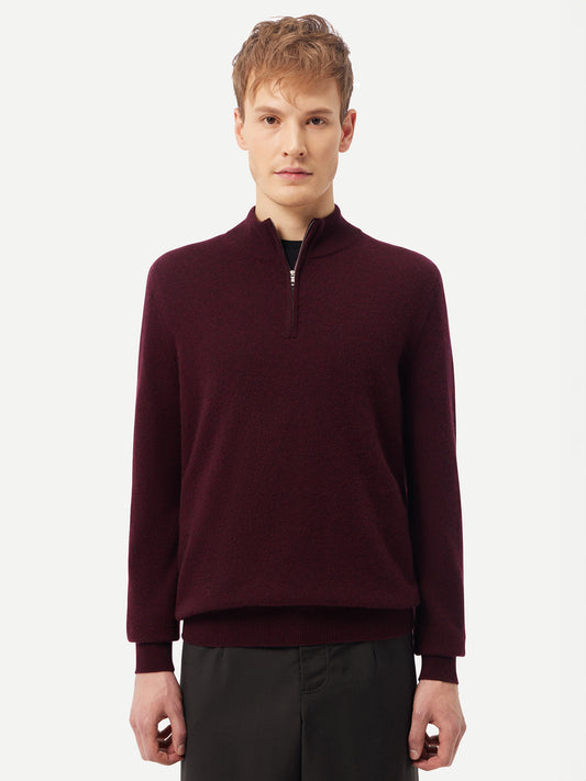 Men's Cashmere Half Zip Sweater Zinfandel - Gobi Cashmere