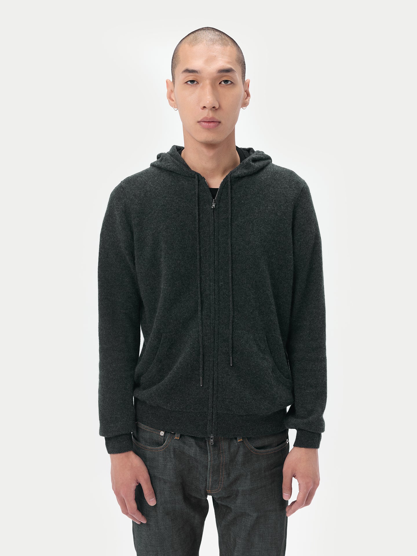 Men's Cashmere Zip Hoodie Charcoal - Gobi Cashmere