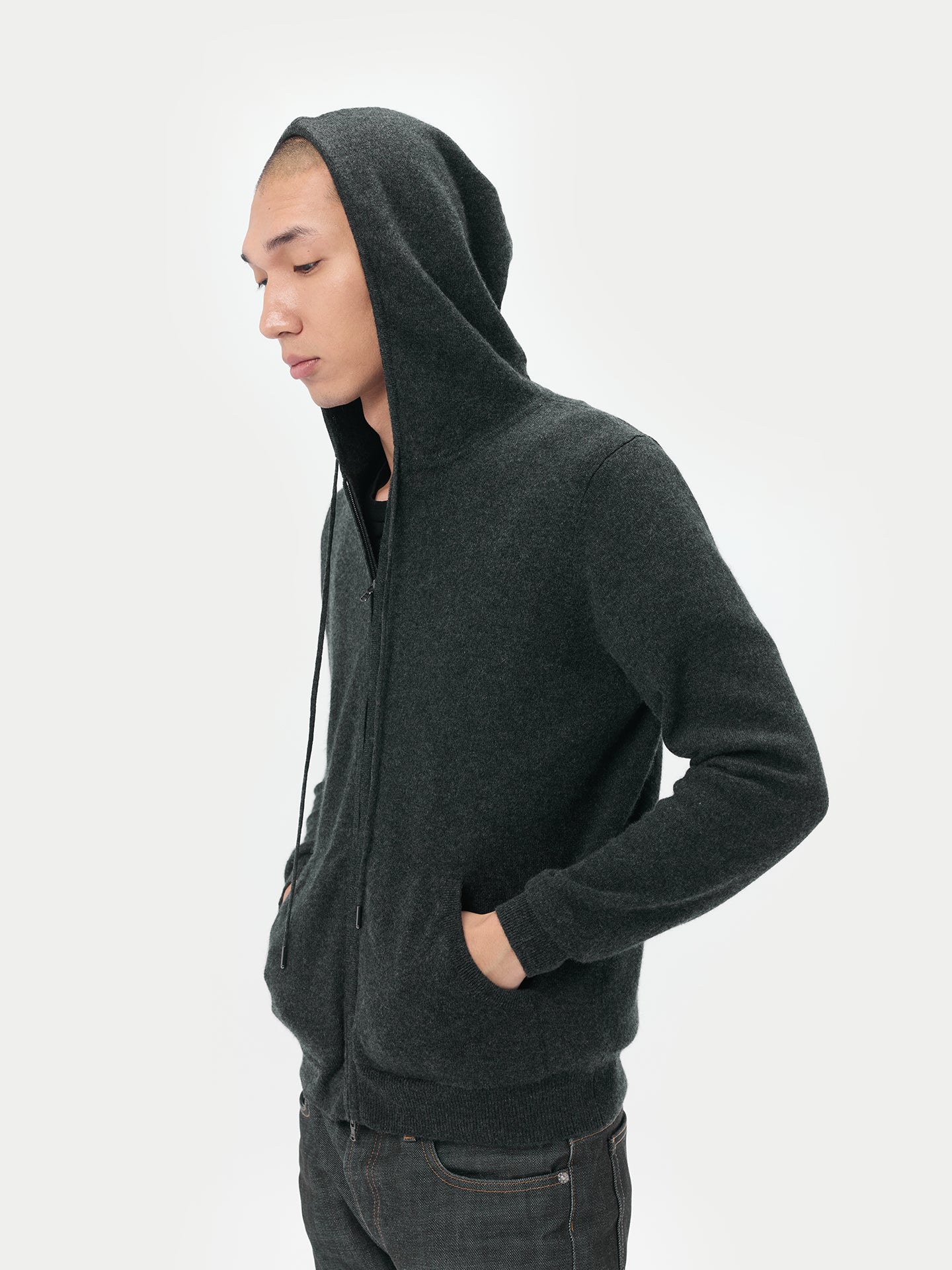 Men's Cashmere Zip Hoodie Charcoal - Gobi Cashmere