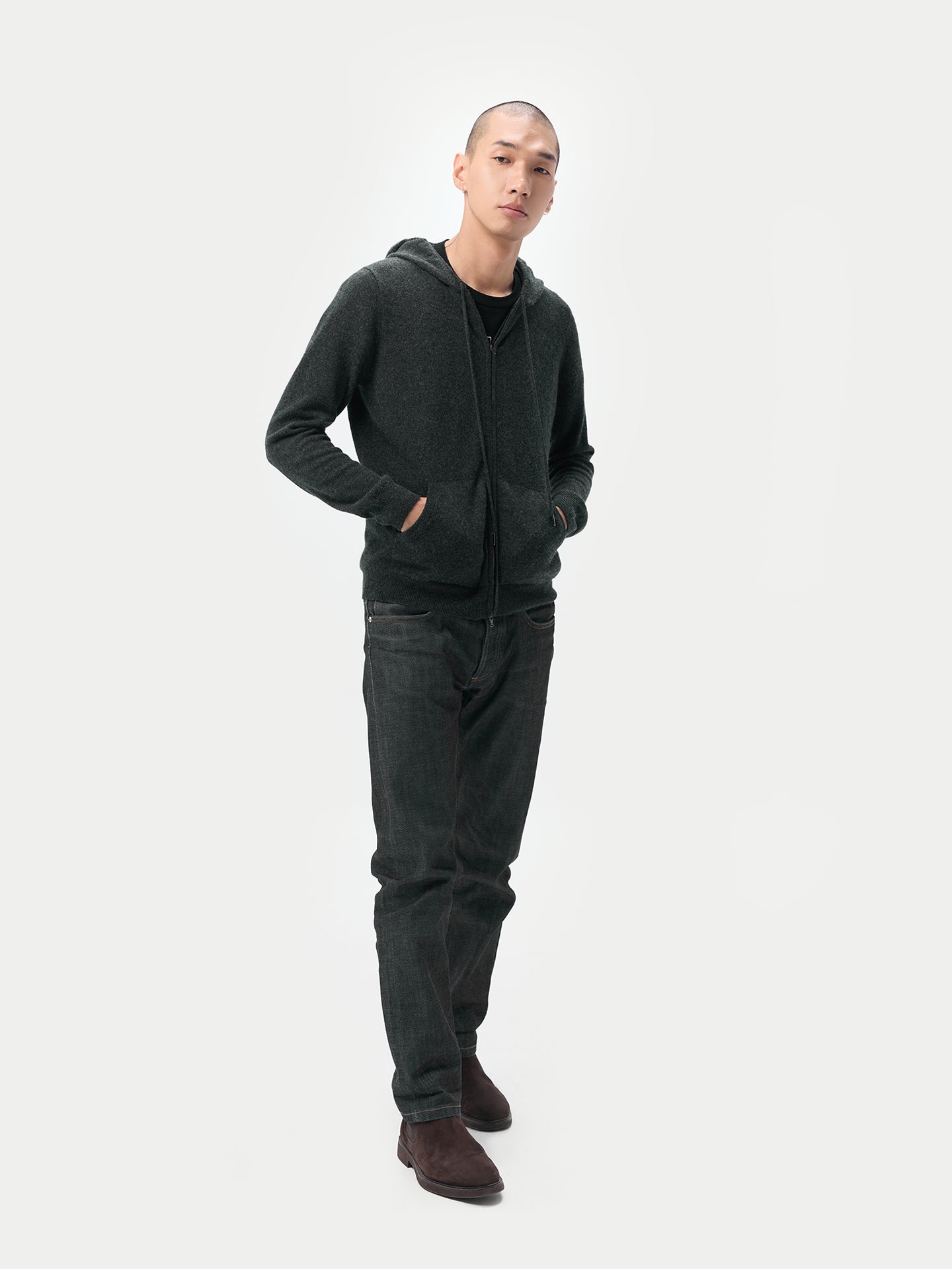 Men's Cashmere Zip Hoodie Charcoal - Gobi Cashmere