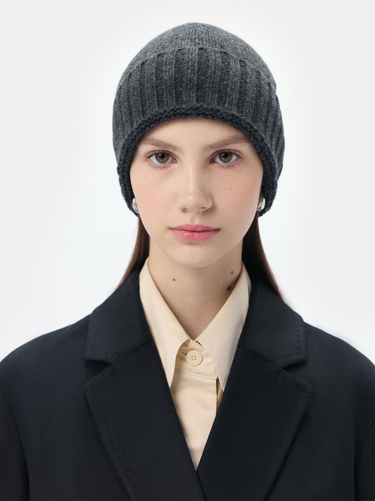 Unisex Cashmere Rib Knit Hat Charcoal - Gobi Cashmere