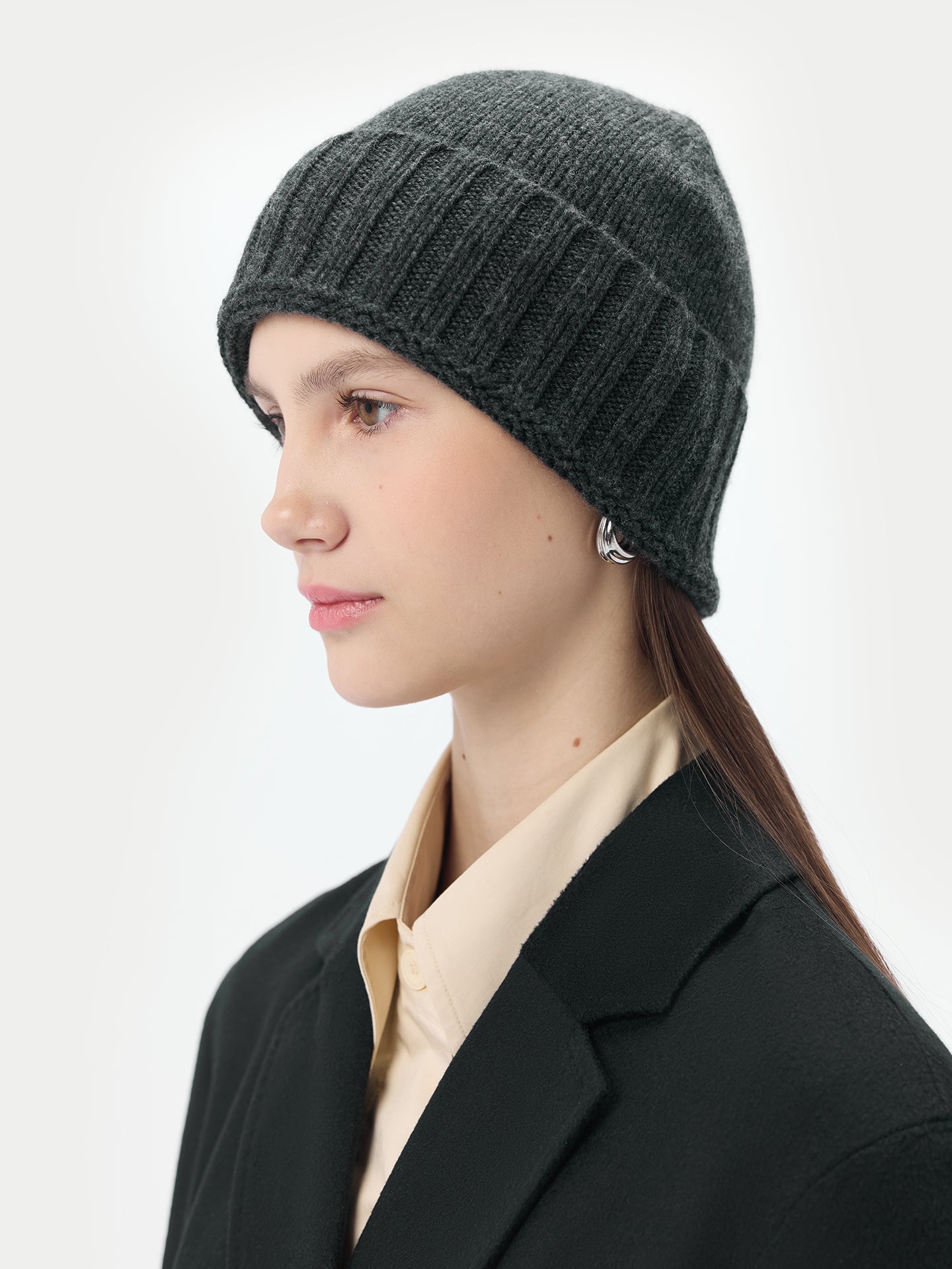 Unisex Cashmere Rib Knit Hat Charcoal - Gobi Cashmere