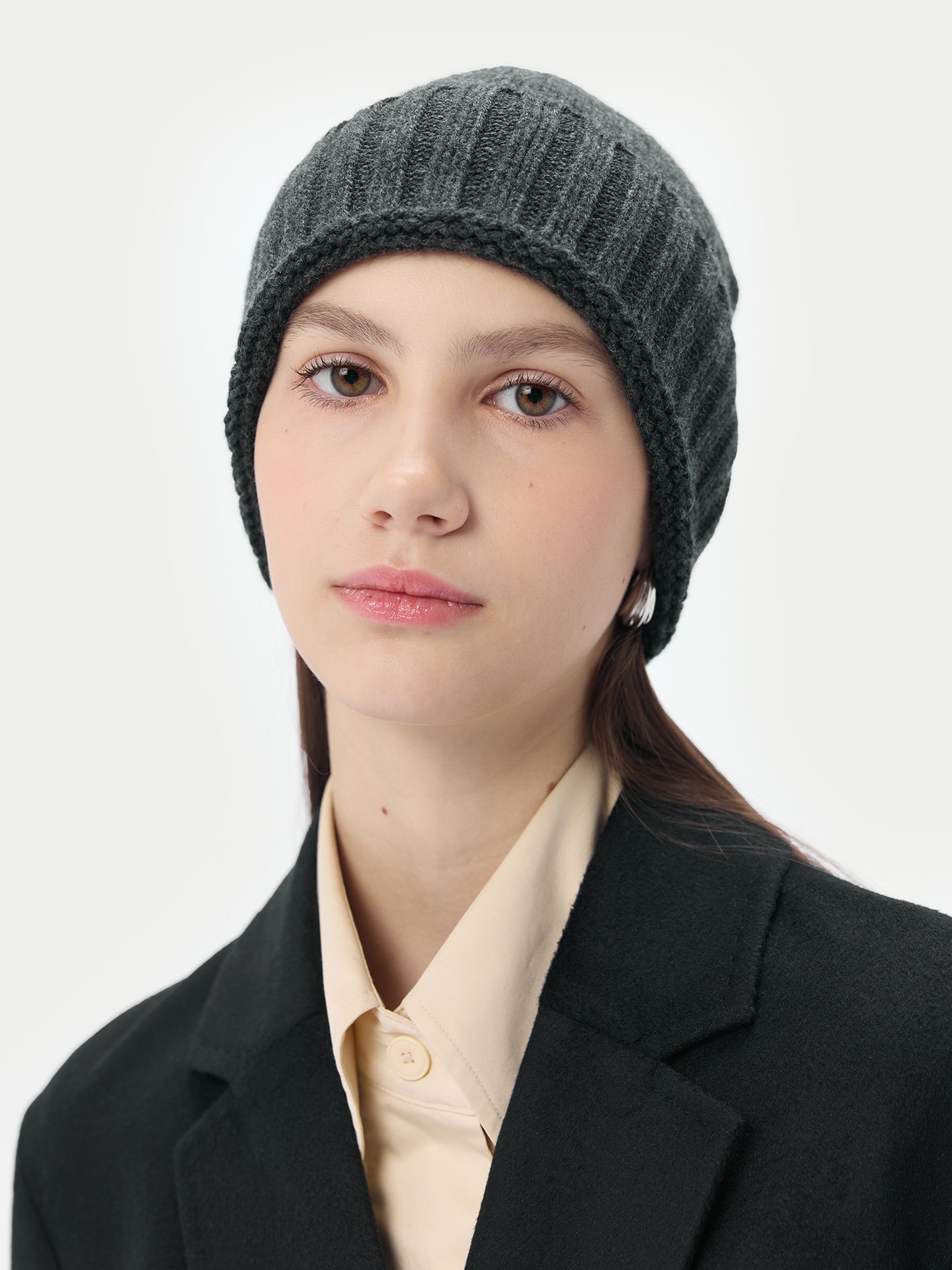 Unisex Cashmere Rib Knit Hat Charcoal - Gobi Cashmere