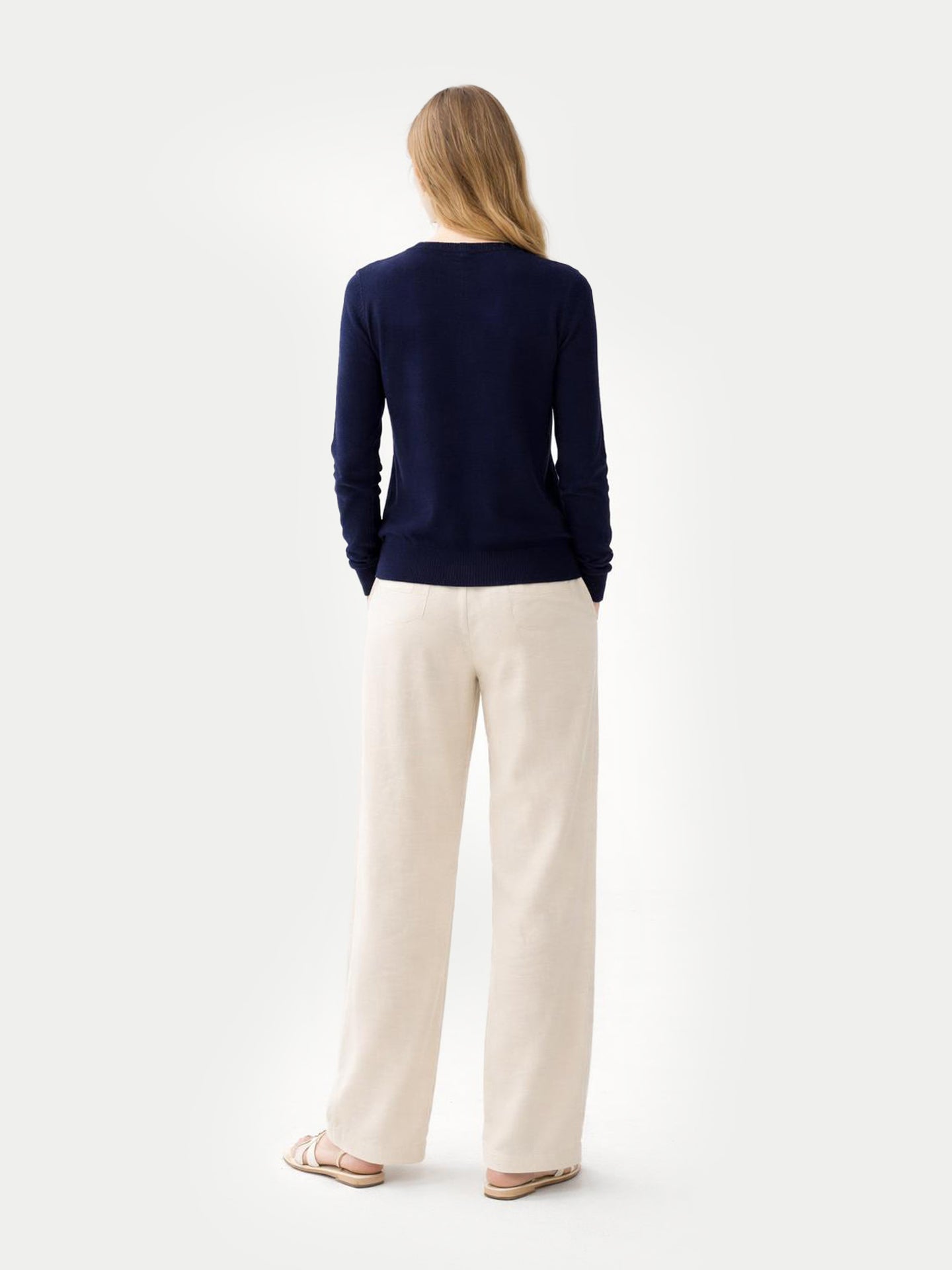 Essential Cashmere Crewneck Cardigan Navy - Gobi Cashmere