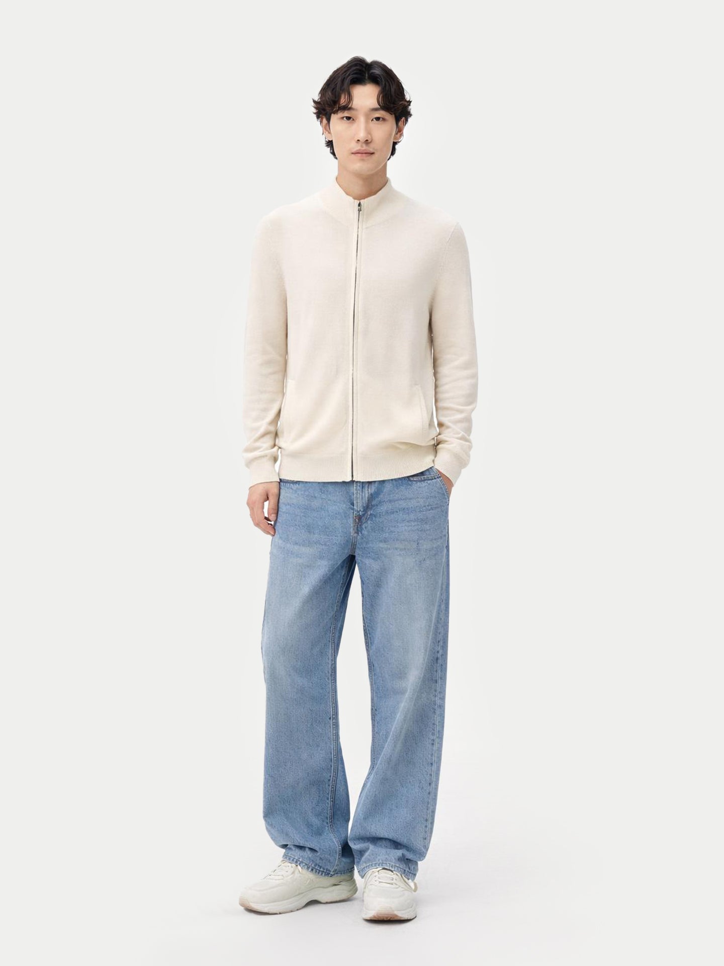 Essential Full-Zip Cashmere Cardigan White - Gobi Cashmere