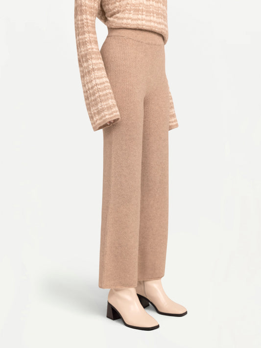 Women's Organic Cashmere Rib-Knit Flare Pants Warm Grey - Gobi Cashmere