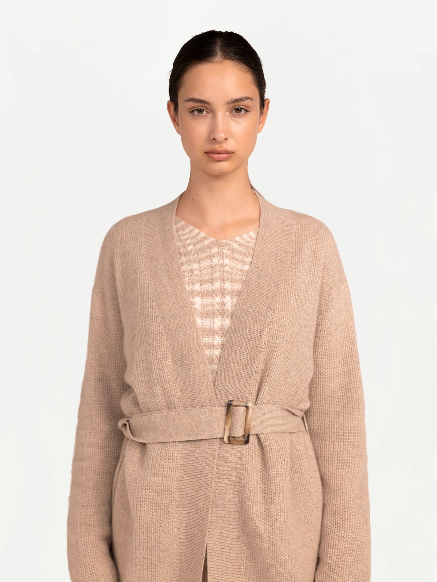 Unisex Organic Colour Belted Cashmere Cardigan Warm Grey - Gobi Cashmere