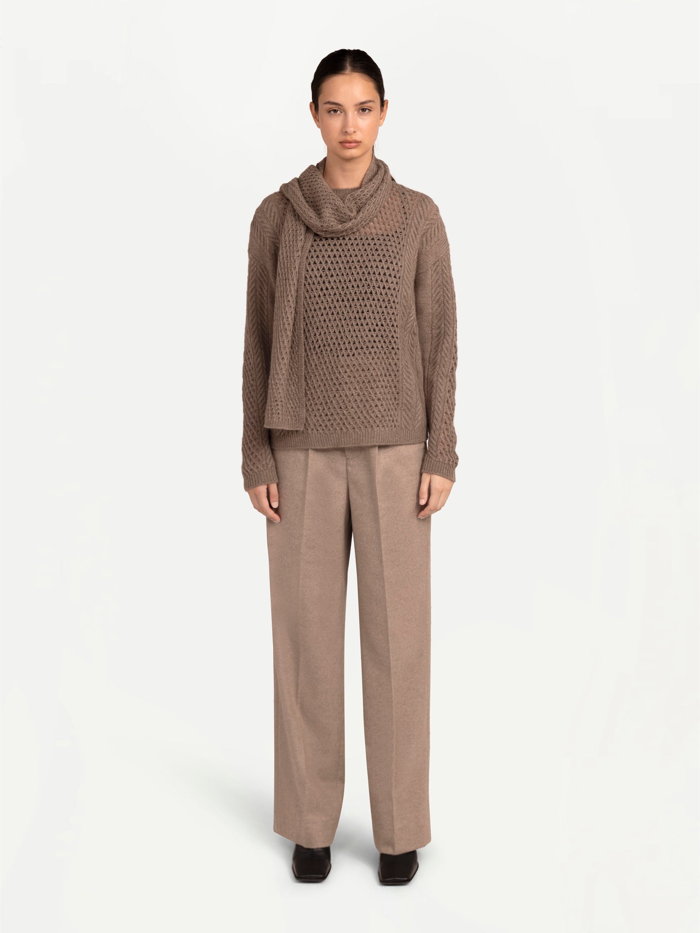 Women's Organic Cashmere Belted Wide-Leg Pants Taupe - Gobi Cashmere