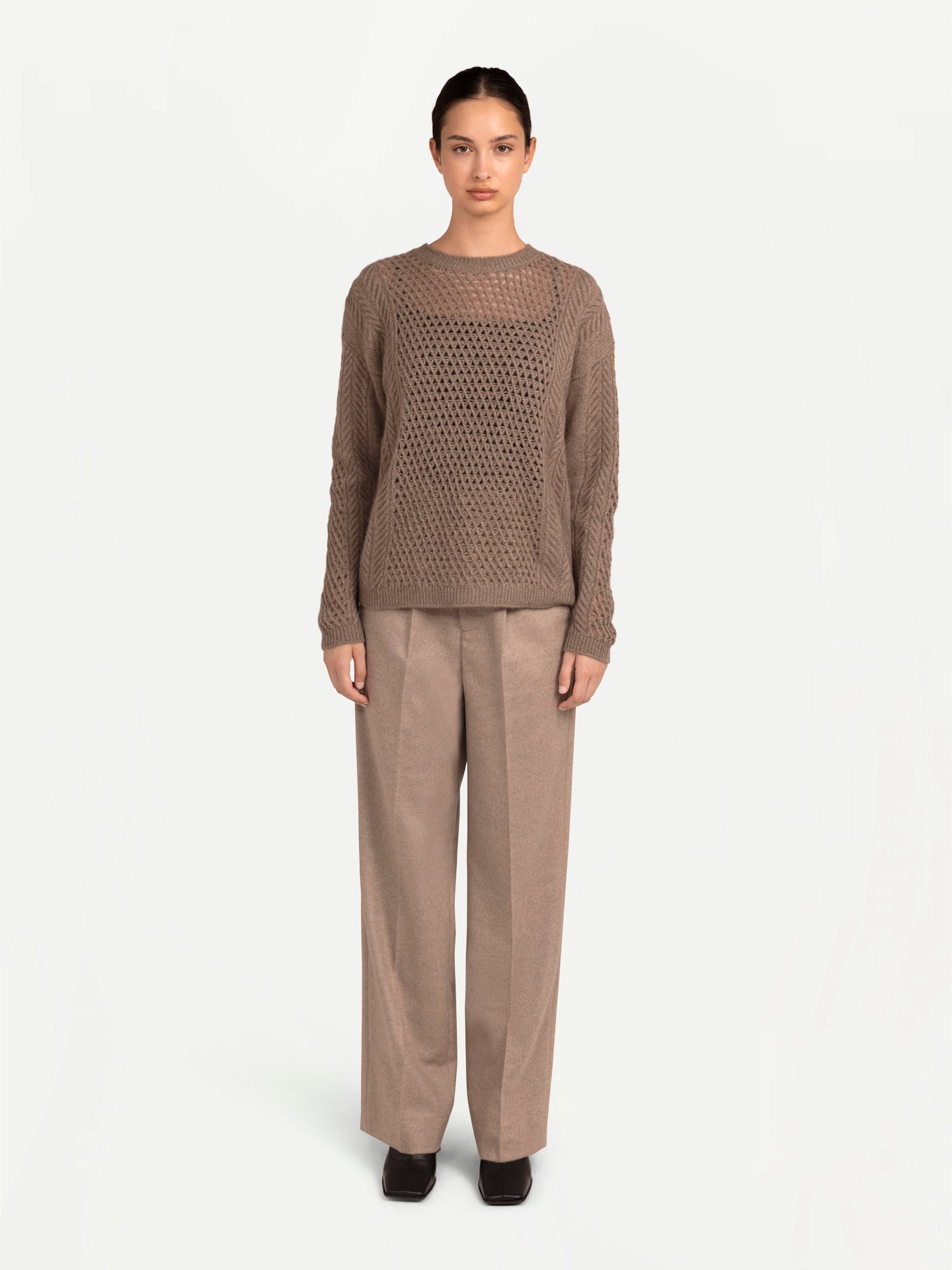 Women's Organic Cashmere Cable Knit Sweater Taupe - Gobi Cashmere