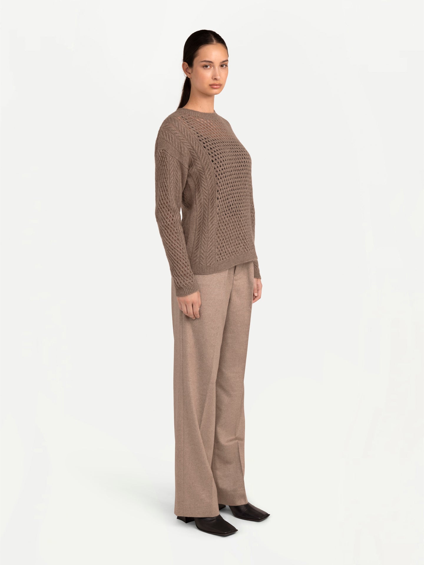 Women's Organic Cashmere Cable Knit Sweater Taupe - Gobi Cashmere