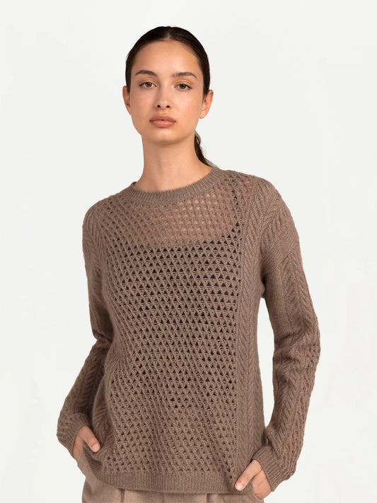 Women's Organic Cashmere Cable Knit Sweater Taupe - Gobi Cashmere