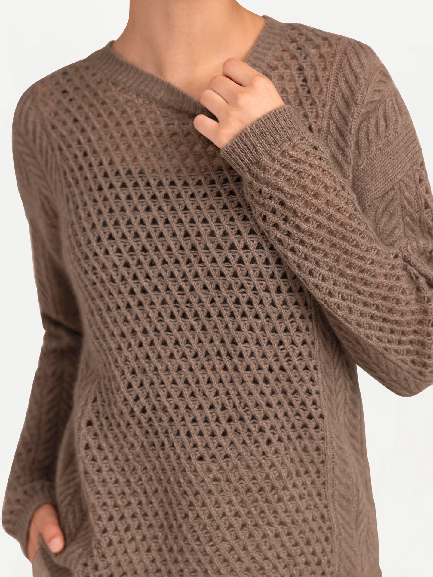 Women's Organic Cashmere Cable Knit Sweater Taupe - Gobi Cashmere