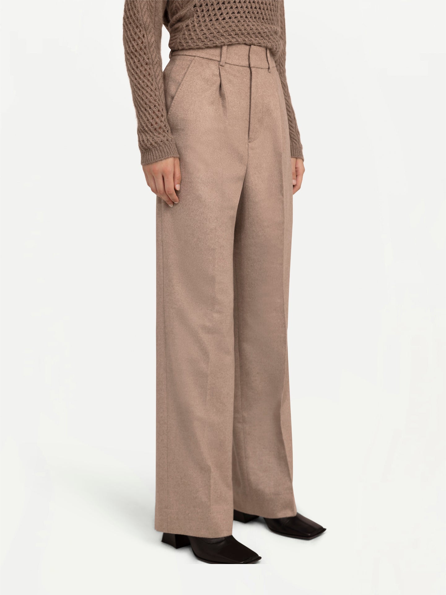 Women's Organic Cashmere Belted Wide-Leg Pants Taupe - Gobi Cashmere