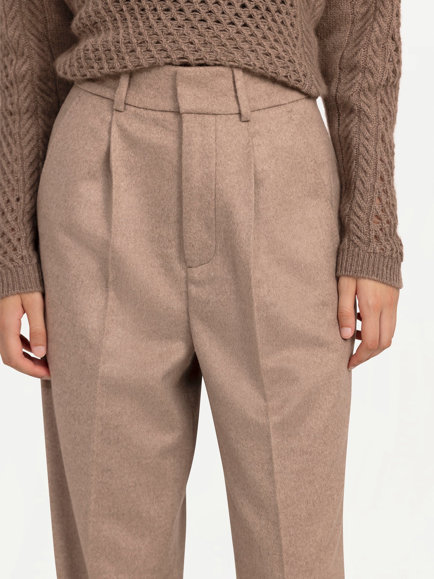 Women's Organic Cashmere Belted Wide-Leg Pants Taupe - Gobi Cashmere