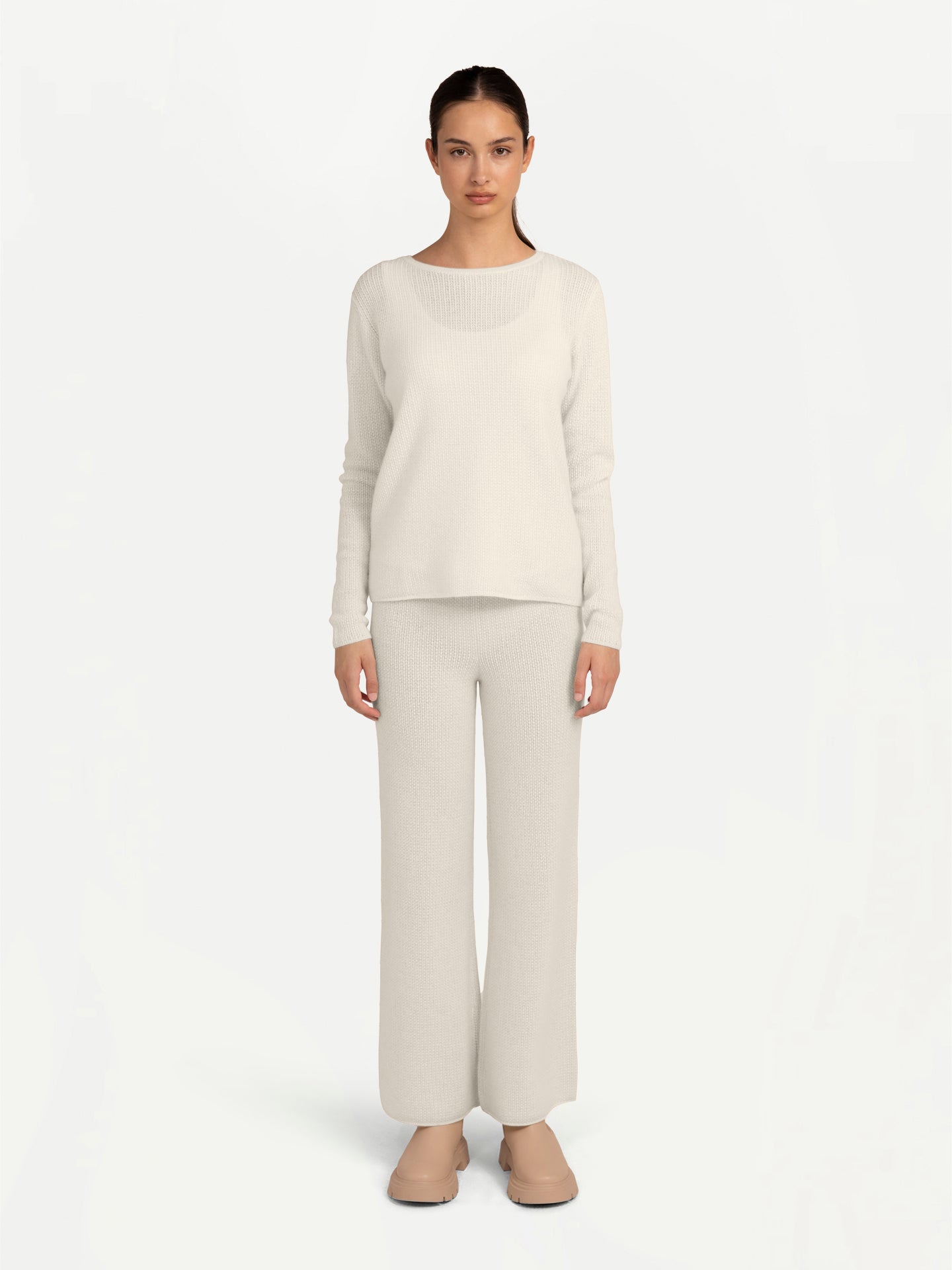 Women's Organic Colour Spina Cashmere Sweater Off White - Gobi Cashmere