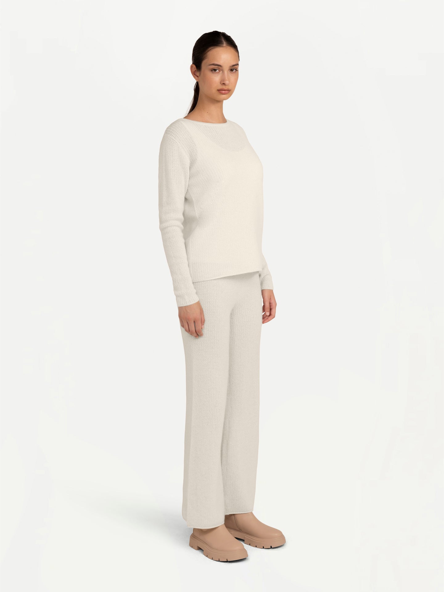 Women's Organic Colour Spina Cashmere Sweater Off White - Gobi Cashmere