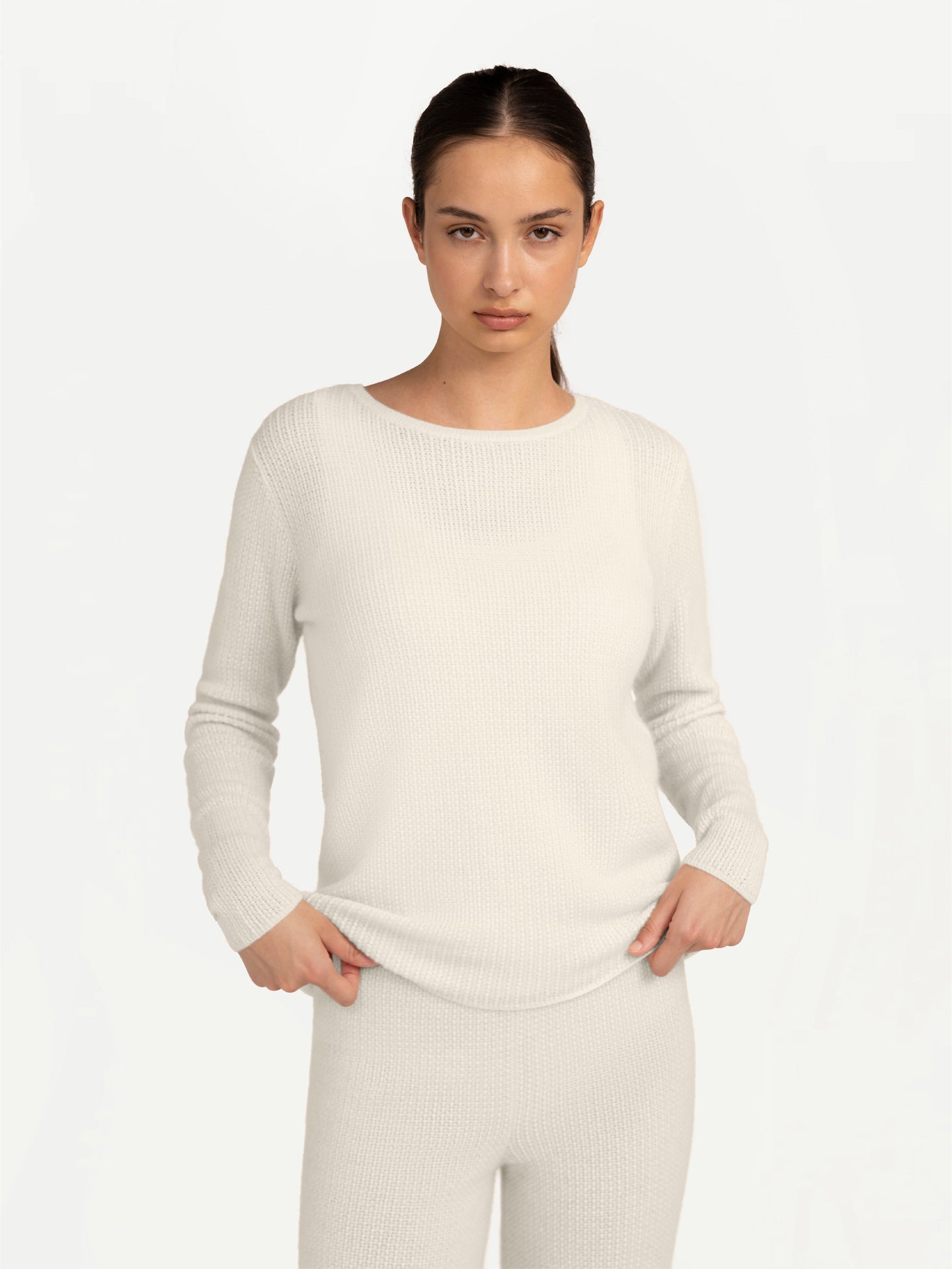 Women's Organic Colour Spina Cashmere Sweater Off White - Gobi Cashmere