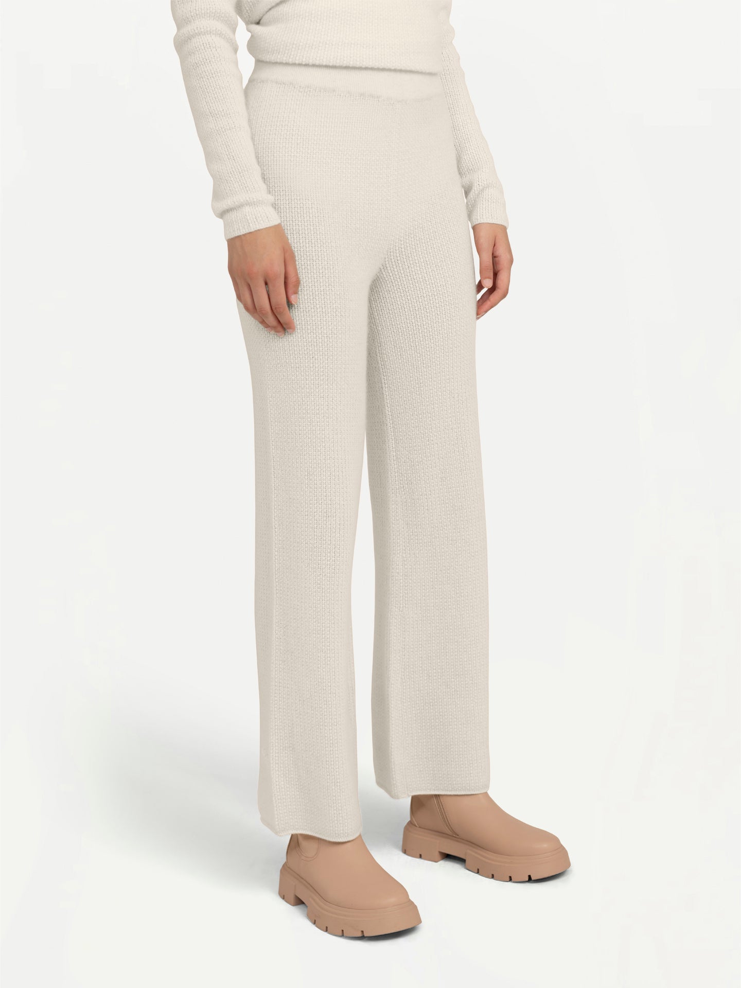 Women's Organic Cashmere Rib-Knit Flare Pants Off White - Gobi Cashmere