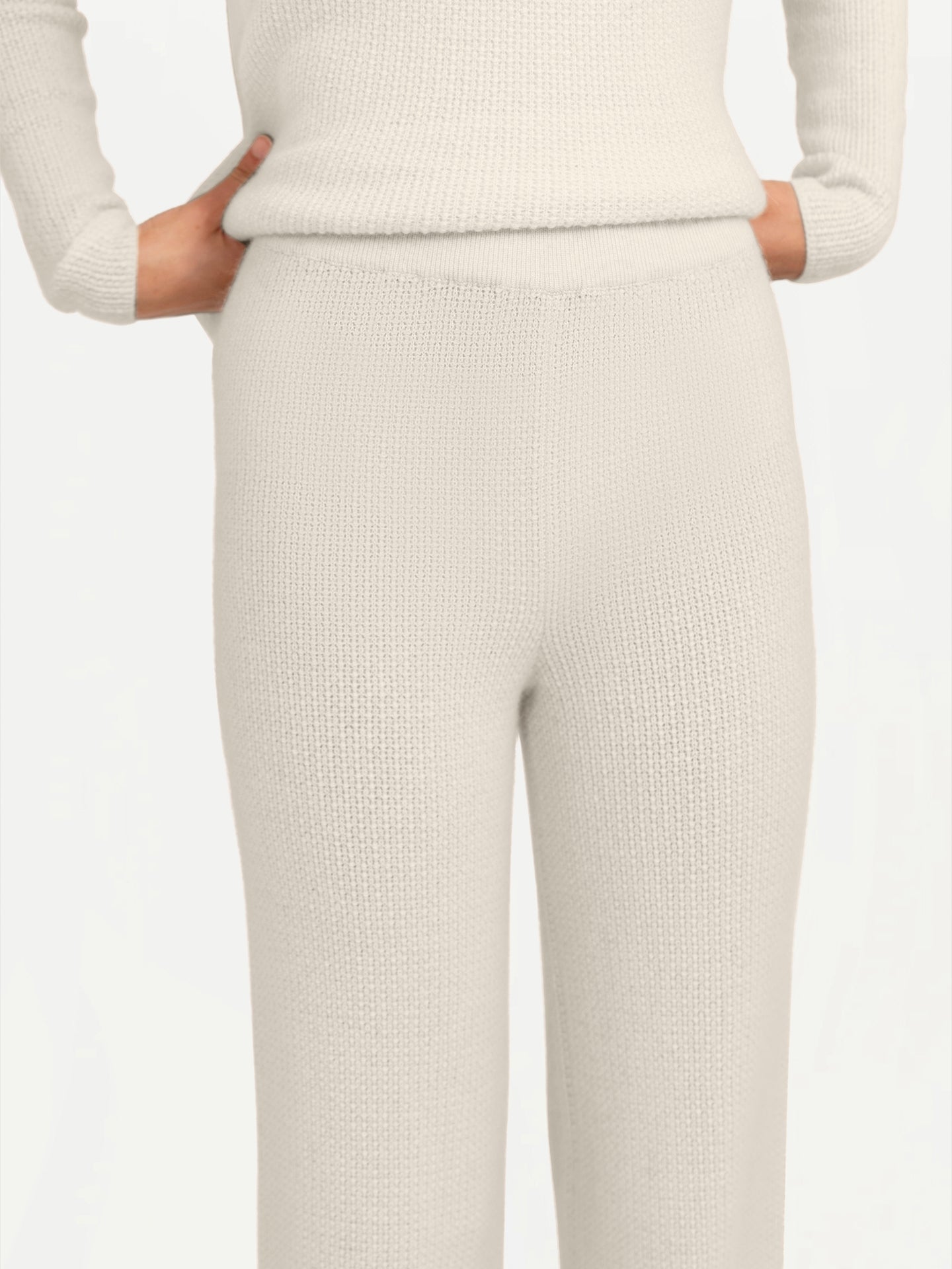 Women's Organic Cashmere Rib-Knit Flare Pants Off White - Gobi Cashmere