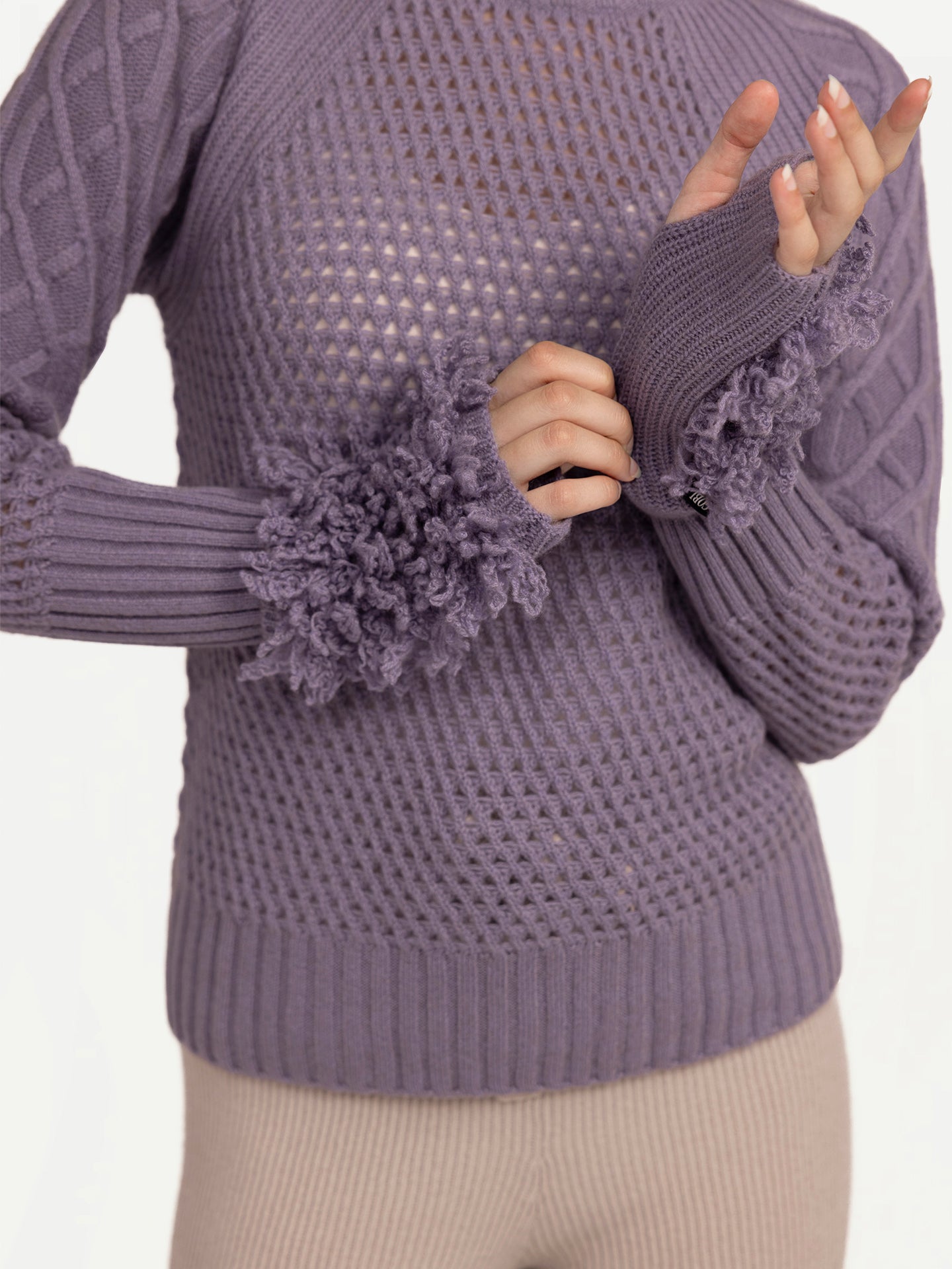 Unisex Loop-Stitch Cashmere Fingerless Gloves Purple Ash - Gobi Cashmere