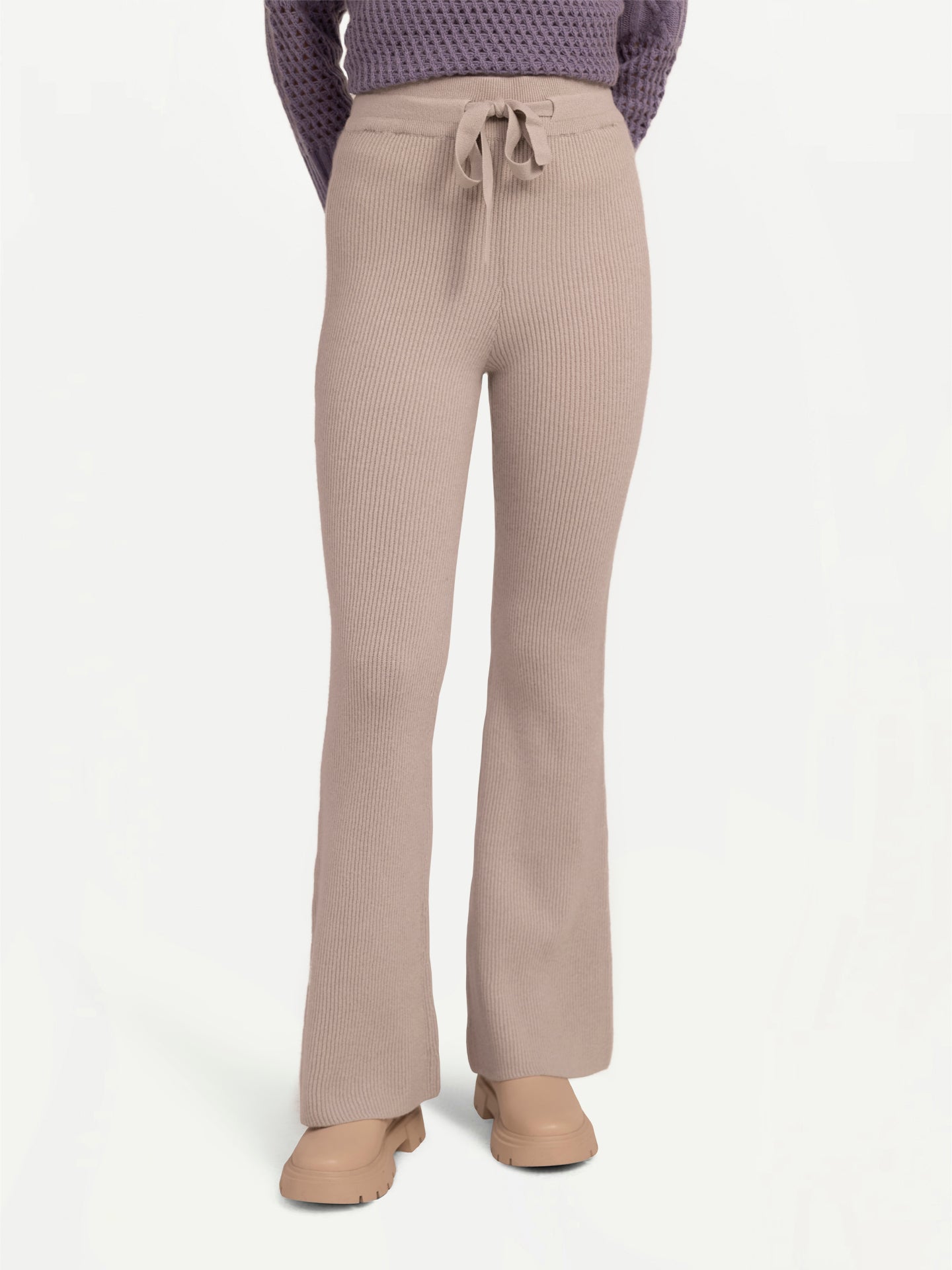 Women's Cashmere Ribbed-Knit Pants Chateau Gray - Gobi Cashmere