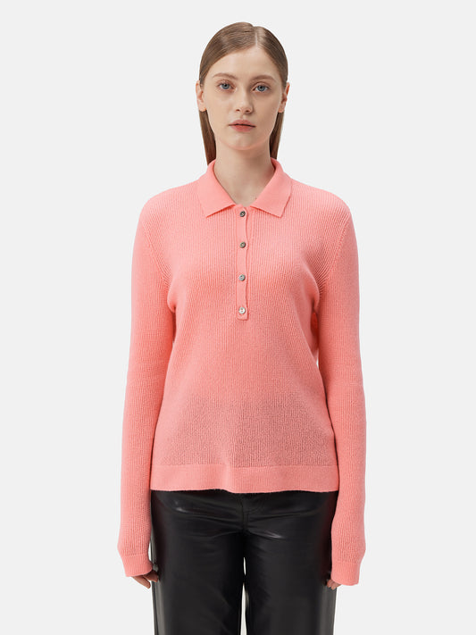 Women's Cashmere Polo Shell Pink - Gobi Cashmere