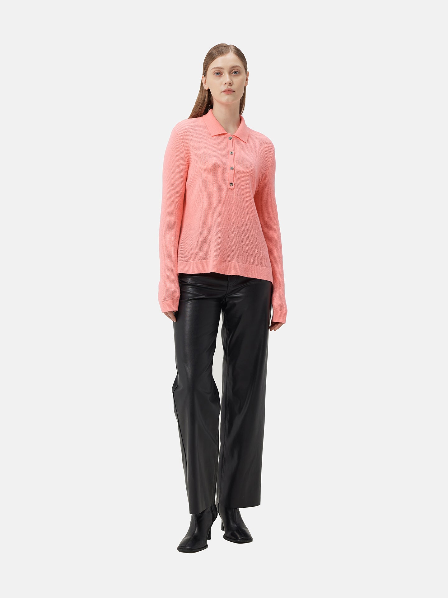 Women's Cashmere Polo Shell Pink - Gobi Cashmere