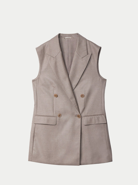 Organic Colour Cashmere Double-breasted Vest Taupe - Gobi Cashmere