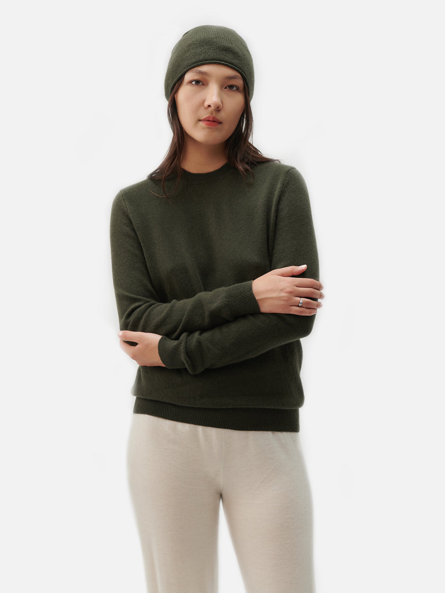 Women's Cashmere €99 Hat & Sweater Set Capulet Olive - Gobi Cashmere