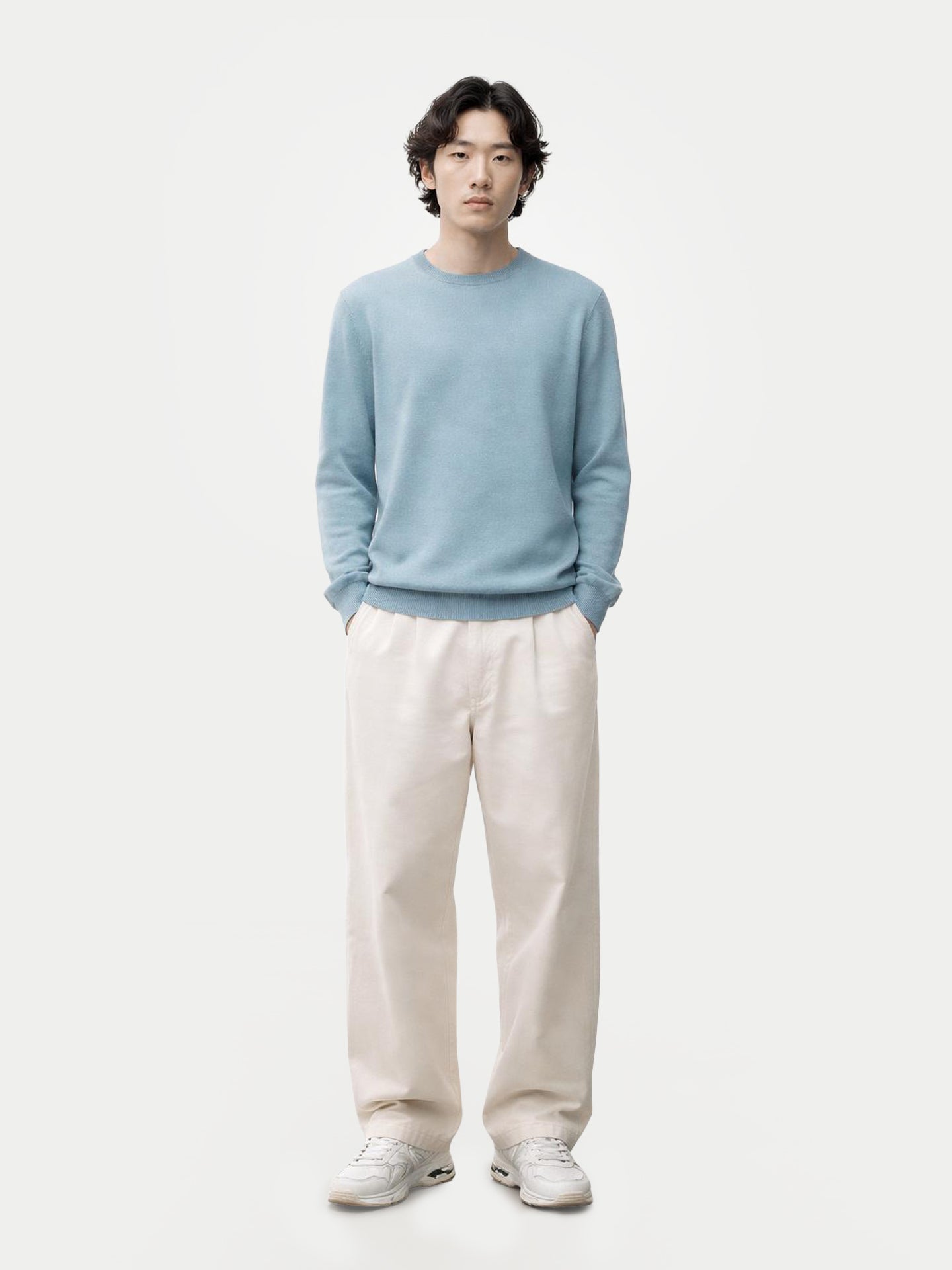 Men's Essential Crewneck Cashmere Sweater Cloud Blue - Gobi Cashmere