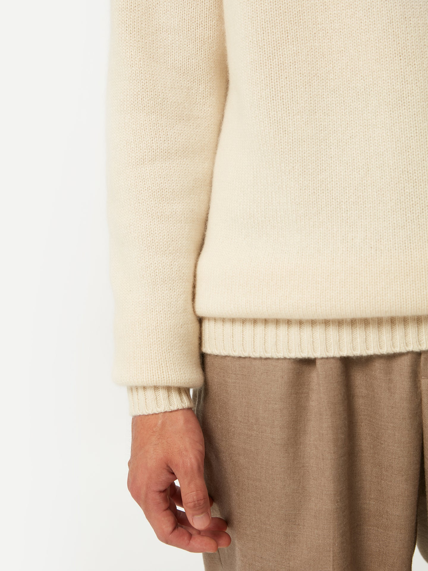 Men's Organic Cashmere Turtleneck with Ribbed Details Off White - Gobi Cashmere