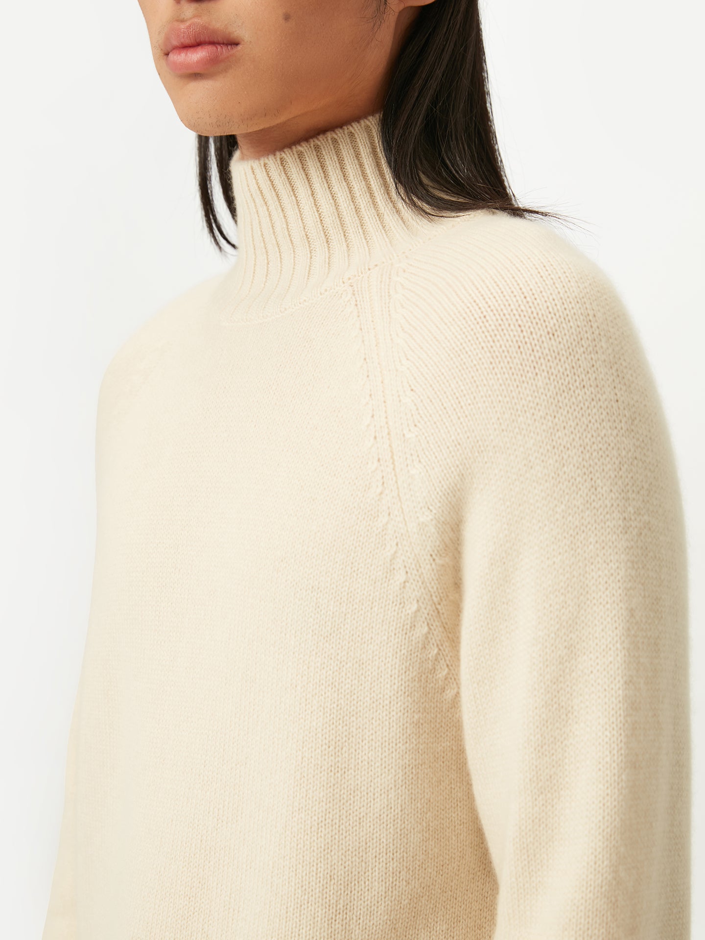 Men's Organic Cashmere Turtleneck with Ribbed Details Off White - Gobi Cashmere