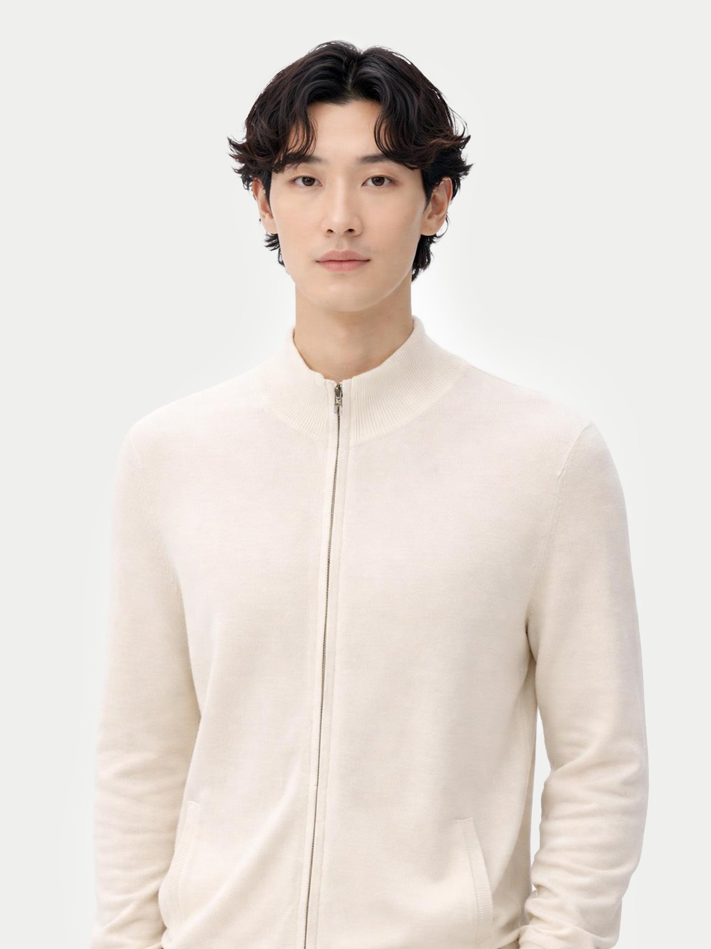 Essential Full-Zip Cashmere Cardigan White - Gobi Cashmere