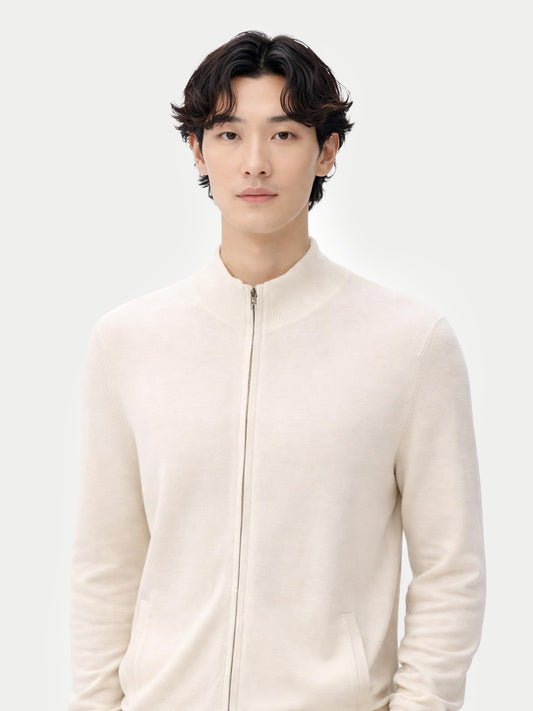 Essential Full-Zip Cashmere Cardigan White - Gobi Cashmere