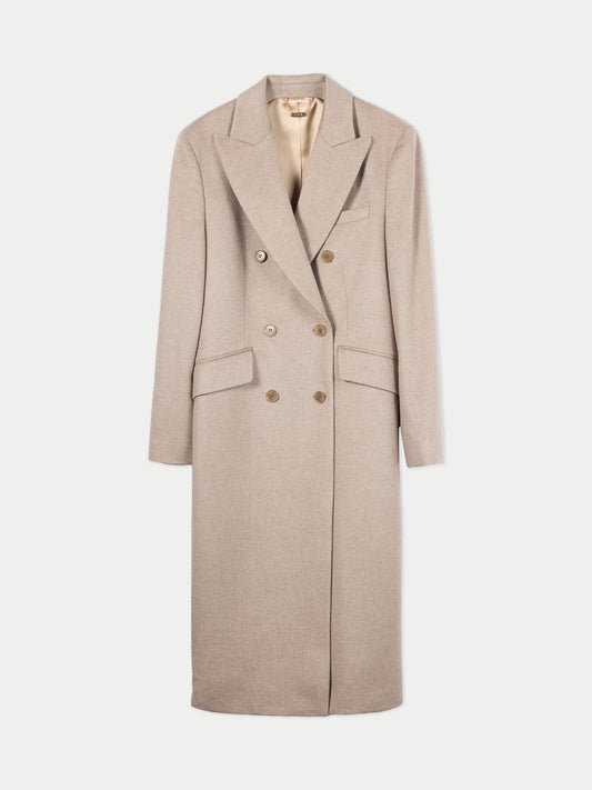 Organic Colour Double-Breasted Long Coat Taupe - Gobi Cashmere