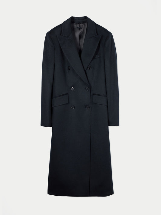 Double-Breasted Long Coat Black - Gobi Cashmere
